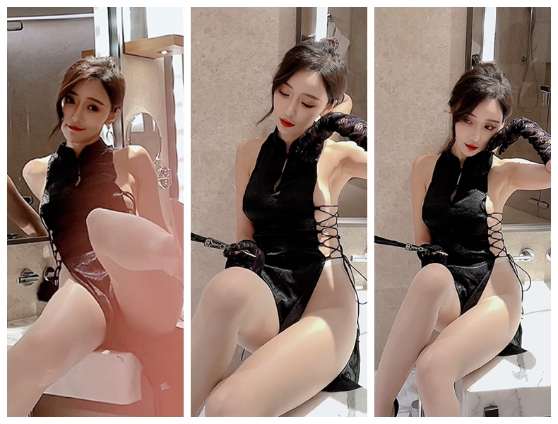 王馨瑶 2025秀人网 黑色旗袍 自然原生氛围感素材3